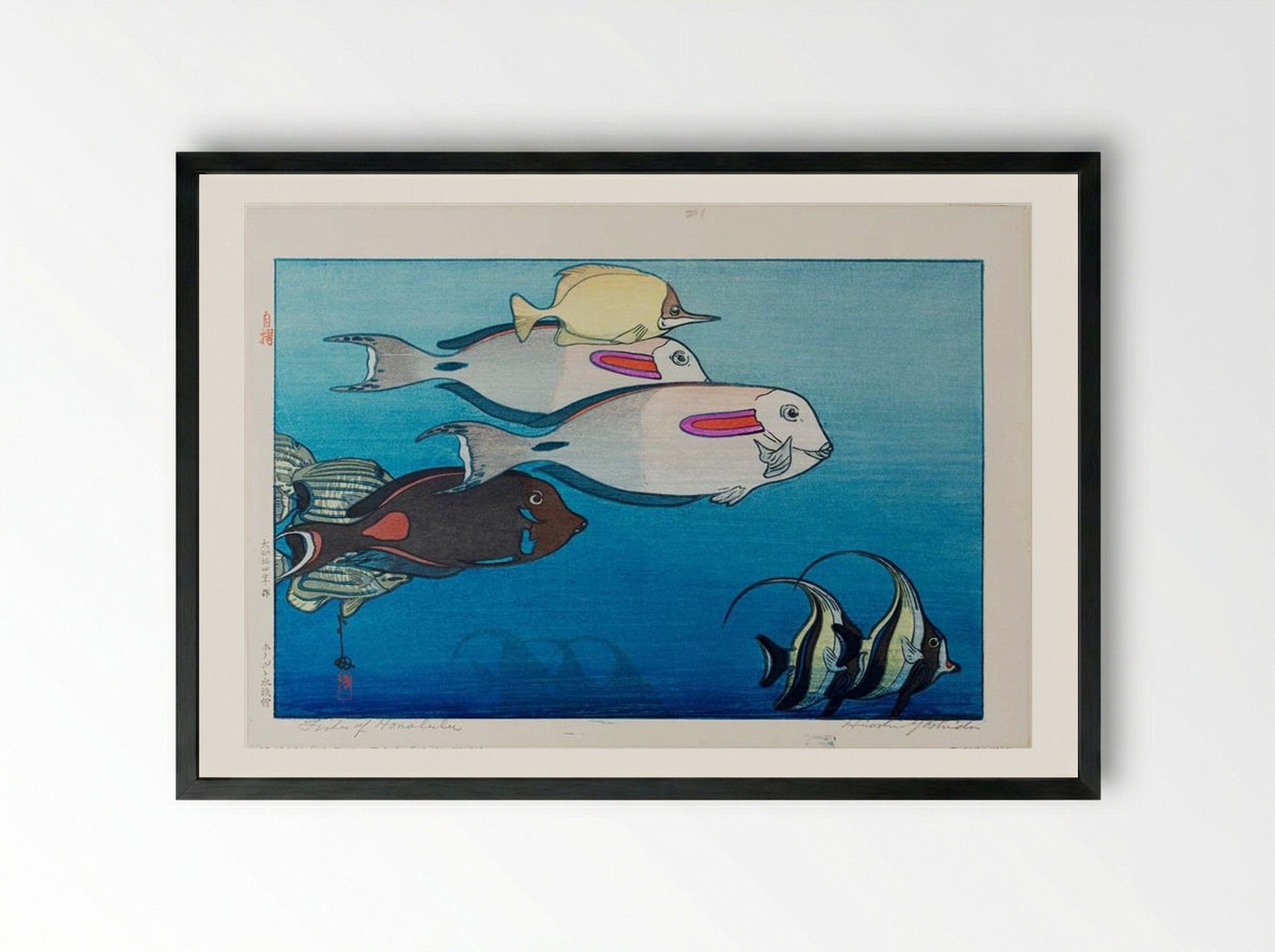 Fishes of Honolulu - Hiroshi Yoshida - Framed Print Black