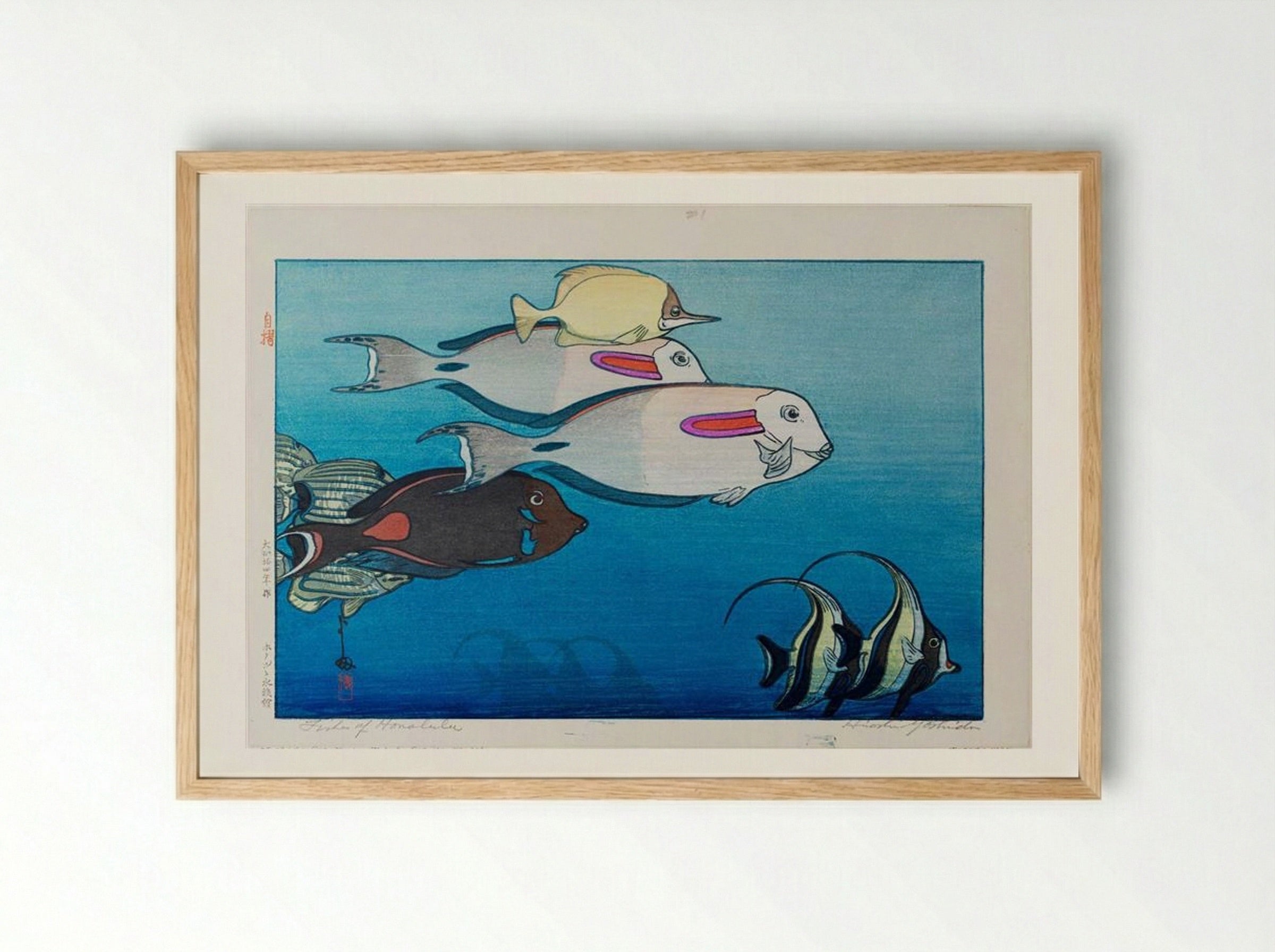 Fishes of Honolulu - Hiroshi Yoshida - Framed Print Wood
