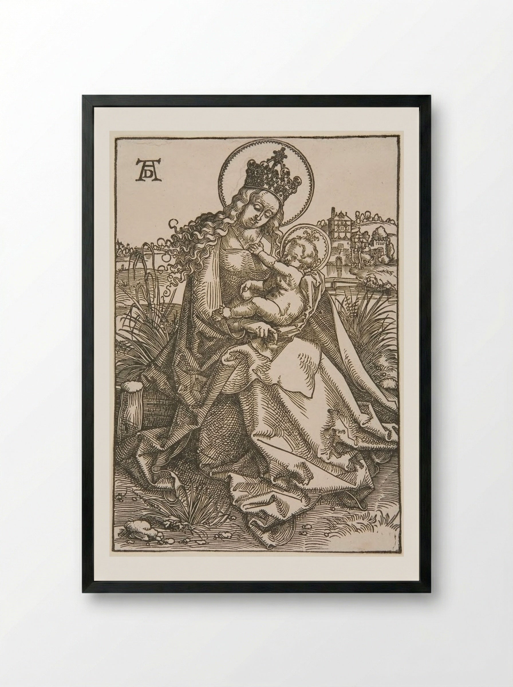 Madonna and Child on a Grassy Bank - Hans Baldung Grien - Framed Print Black