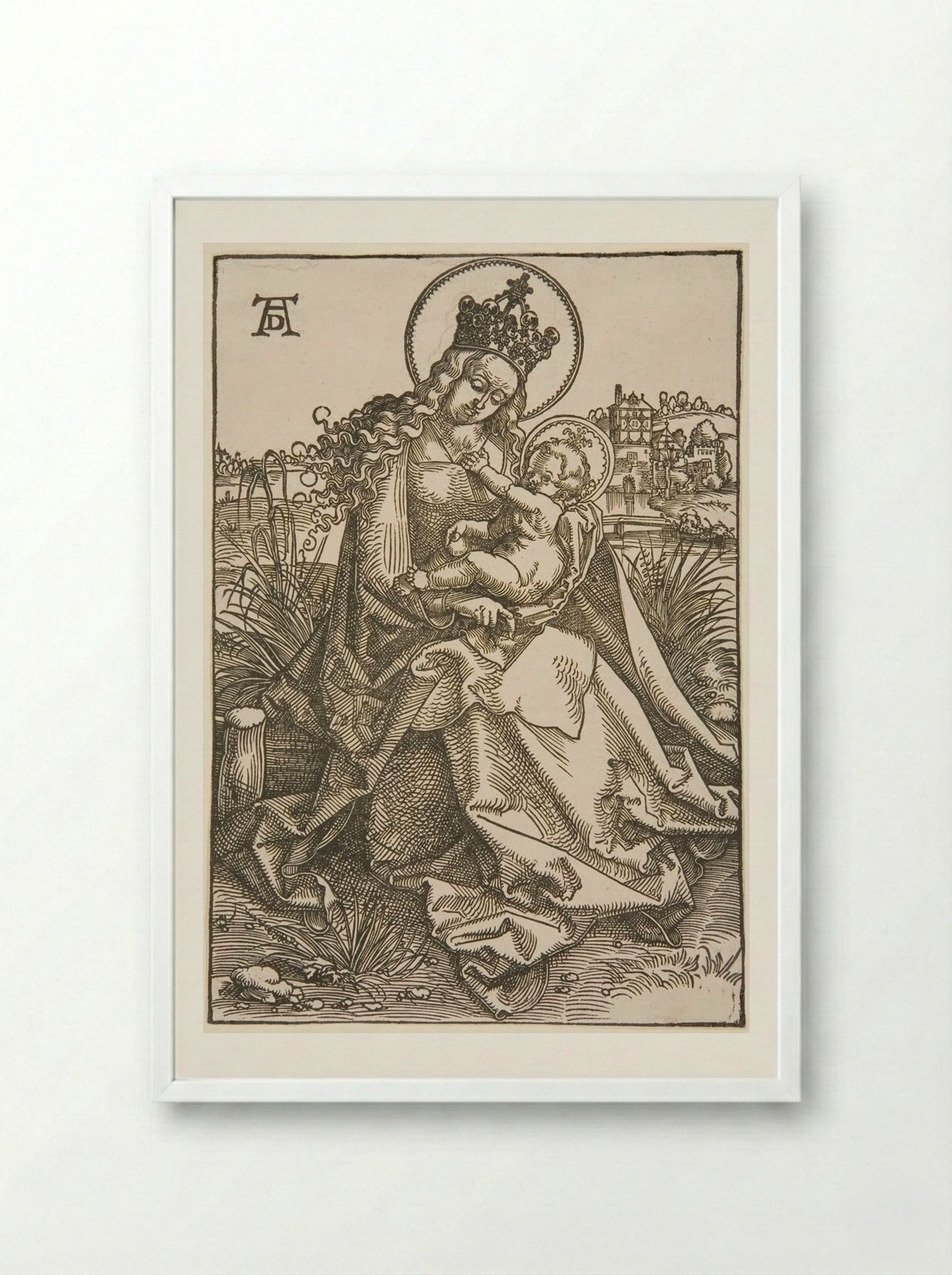 Madonna and Child on a Grassy Bank - Hans Baldung Grien - Framed Print White