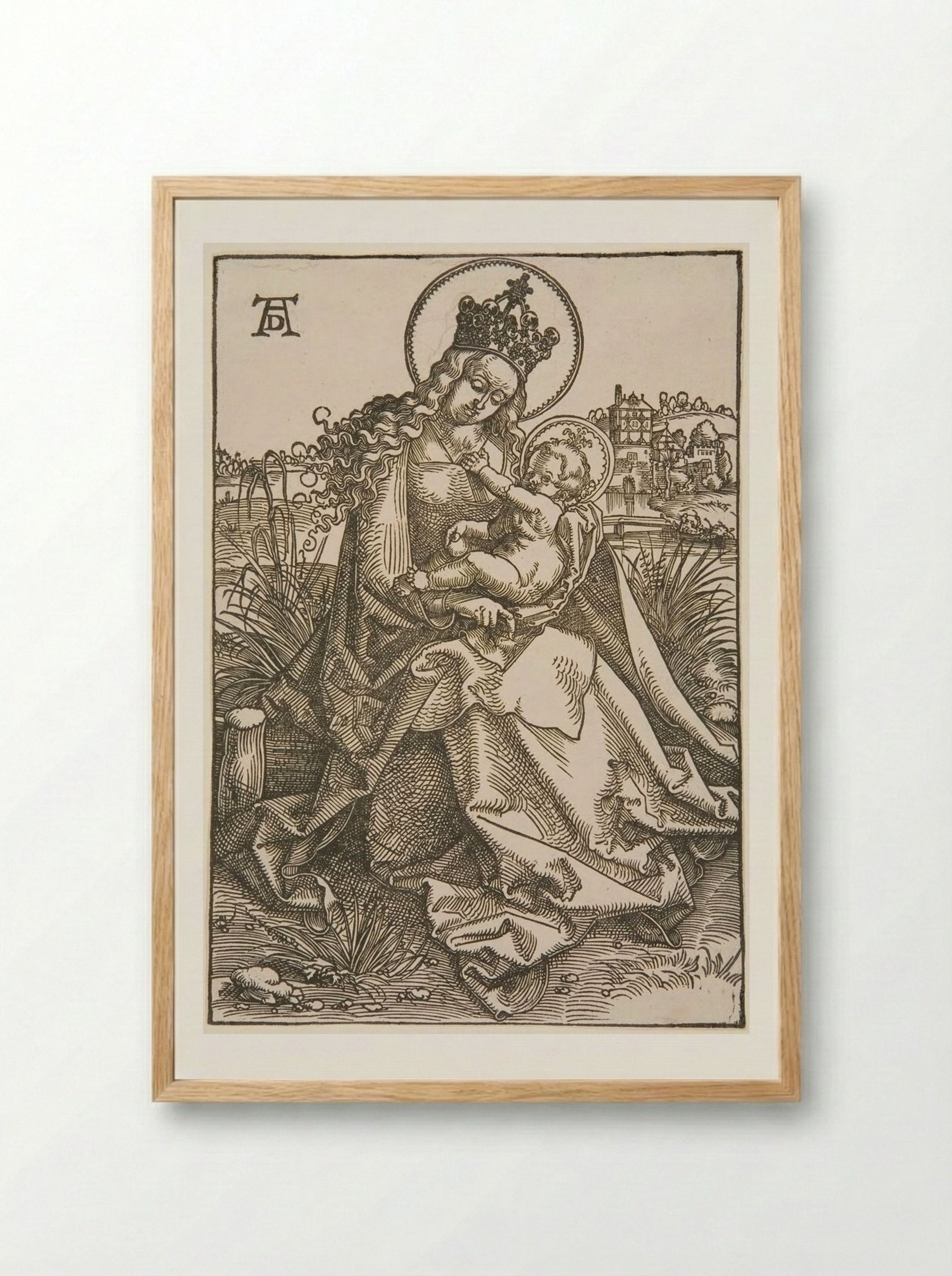 Madonna and Child on a Grassy Bank - Hans Baldung Grien - Framed Print Wood