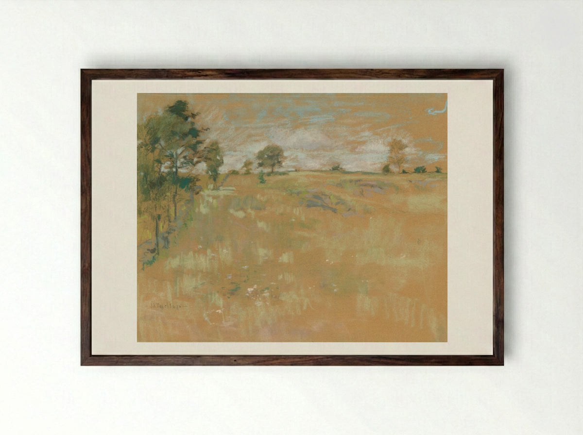 Pastures, Branchville, Connecticut - John Henry Twachtman - Framed Print Dark Wood