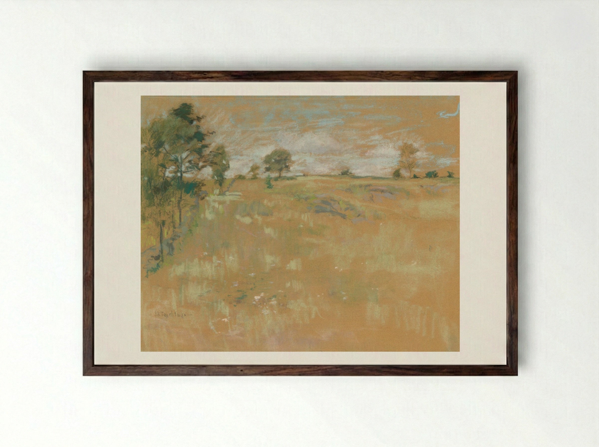 Pastures, Branchville, Connecticut - John Henry Twachtman - Framed Print Dark Wood