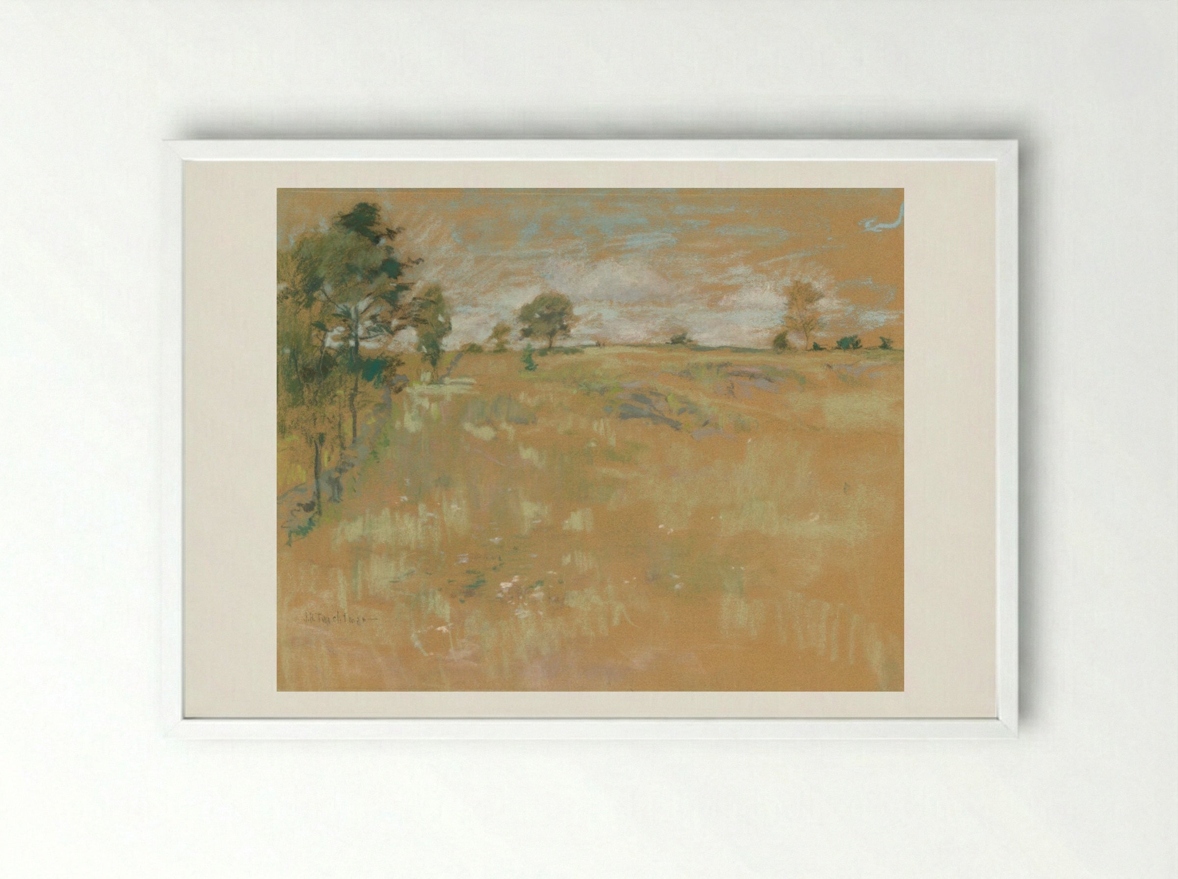 Pastures, Branchville, Connecticut - John Henry Twachtman - Framed Print White
