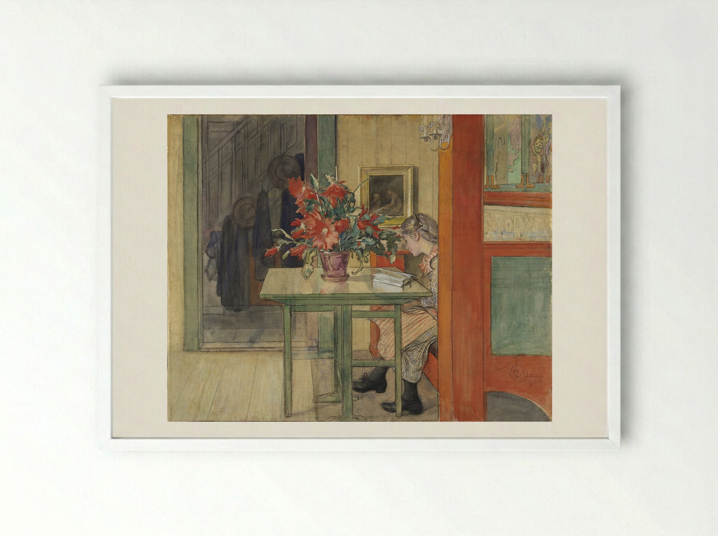 Lisbeth Reading - Carl Larsson - Framed Print White