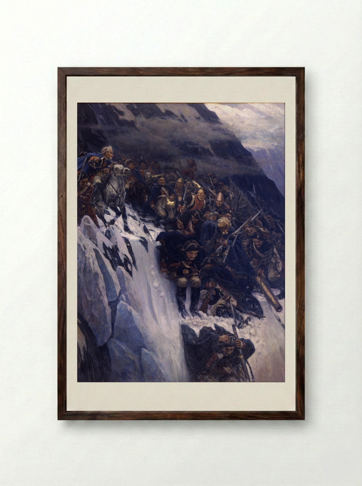 Suvorov Crossing the Alps - Vasily Surikov - Framed Print Dark Wood