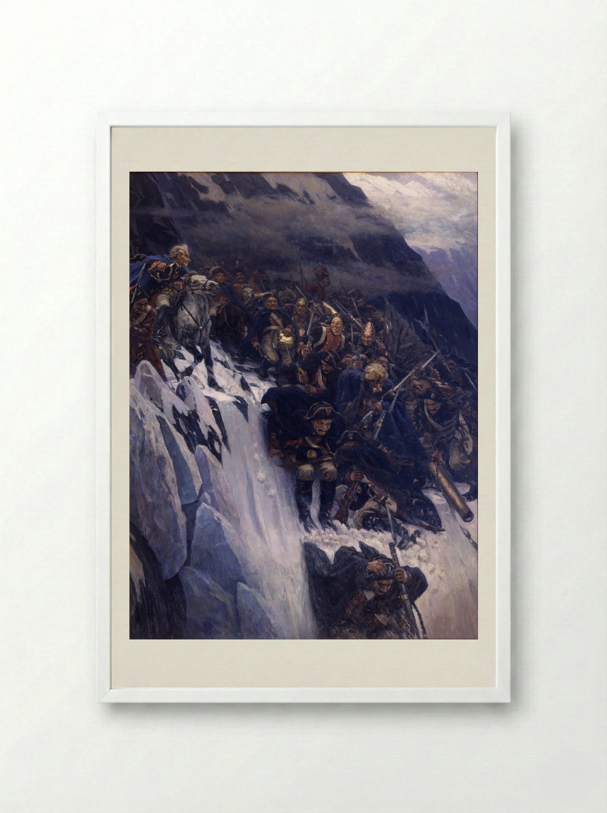 Suvorov Crossing the Alps - Vasily Surikov - Framed Print White