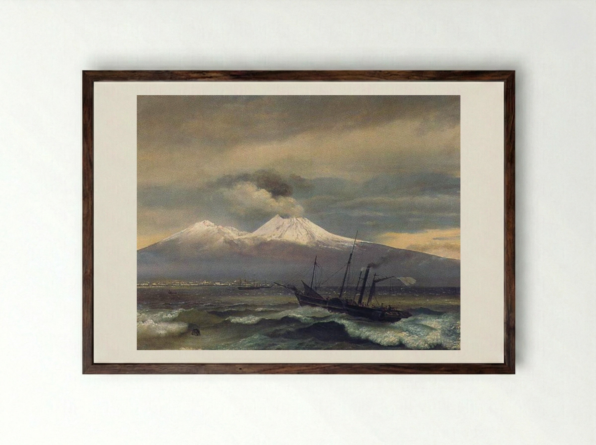 View of Mount Vesuvius in Winter - Orest Kiprensky - Framed Print Dark Wood