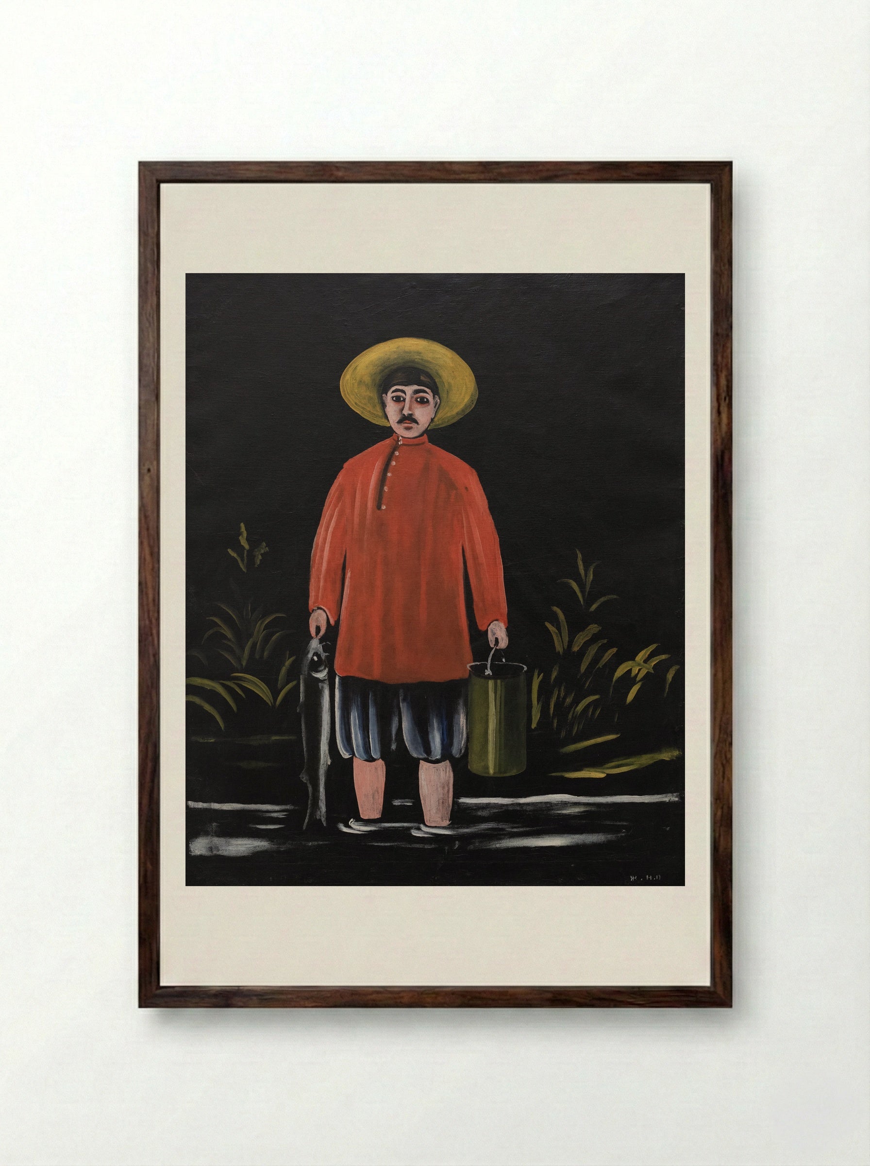 Fisherman in a Red Shirt - Niko Pirosmani - Framed Print Dark Wood