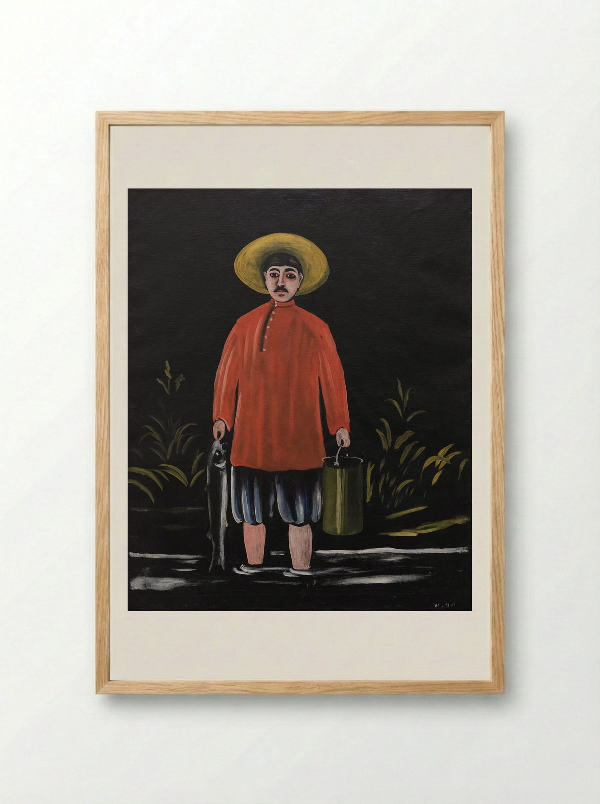 Fisherman in a Red Shirt - Niko Pirosmani - Framed Print Wood