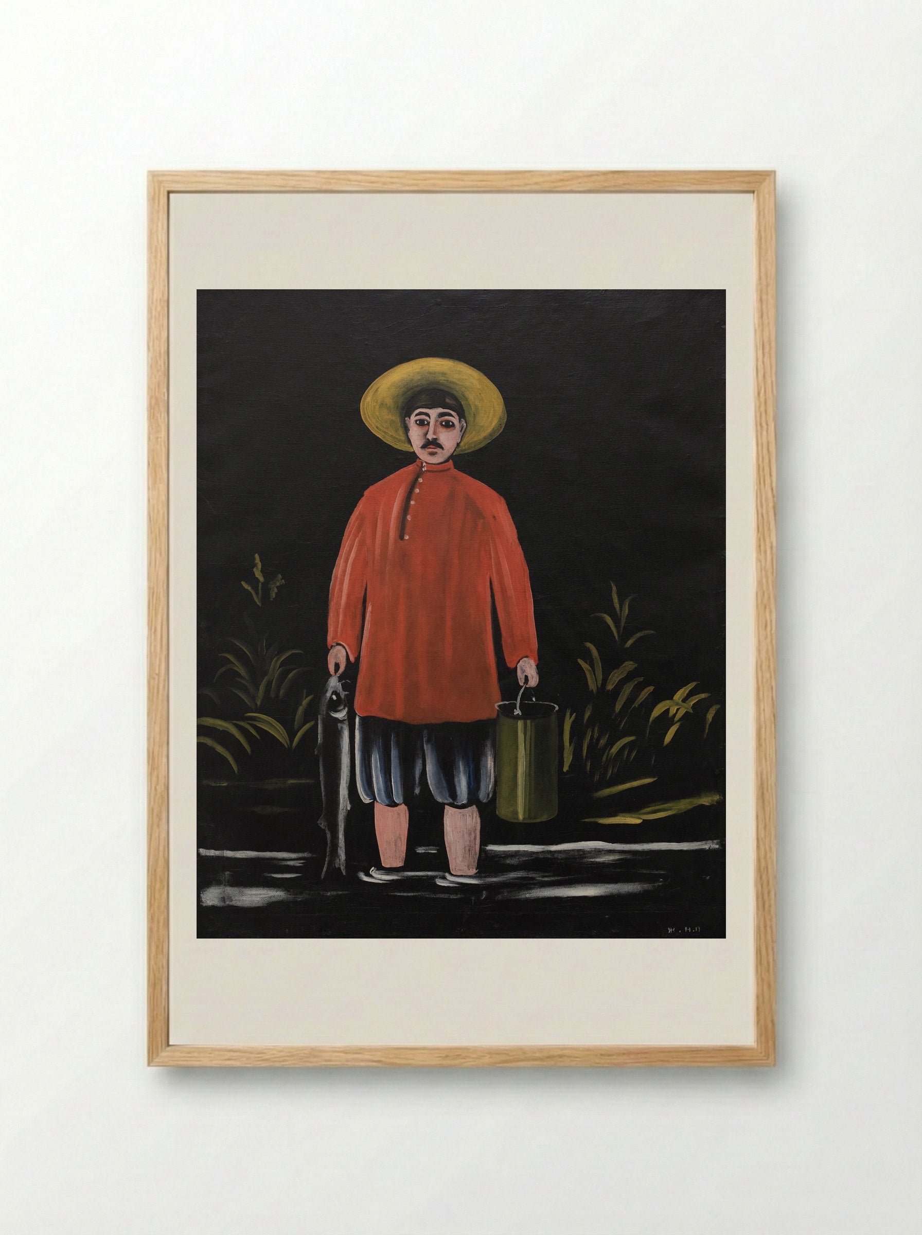Fisherman in a Red Shirt - Niko Pirosmani - Framed Print Wood