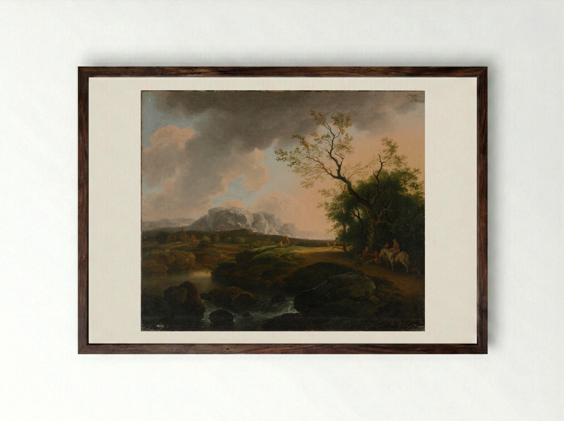 Landscape with Travelers - Ferdinand Kobell - Framed Print Dark Wood