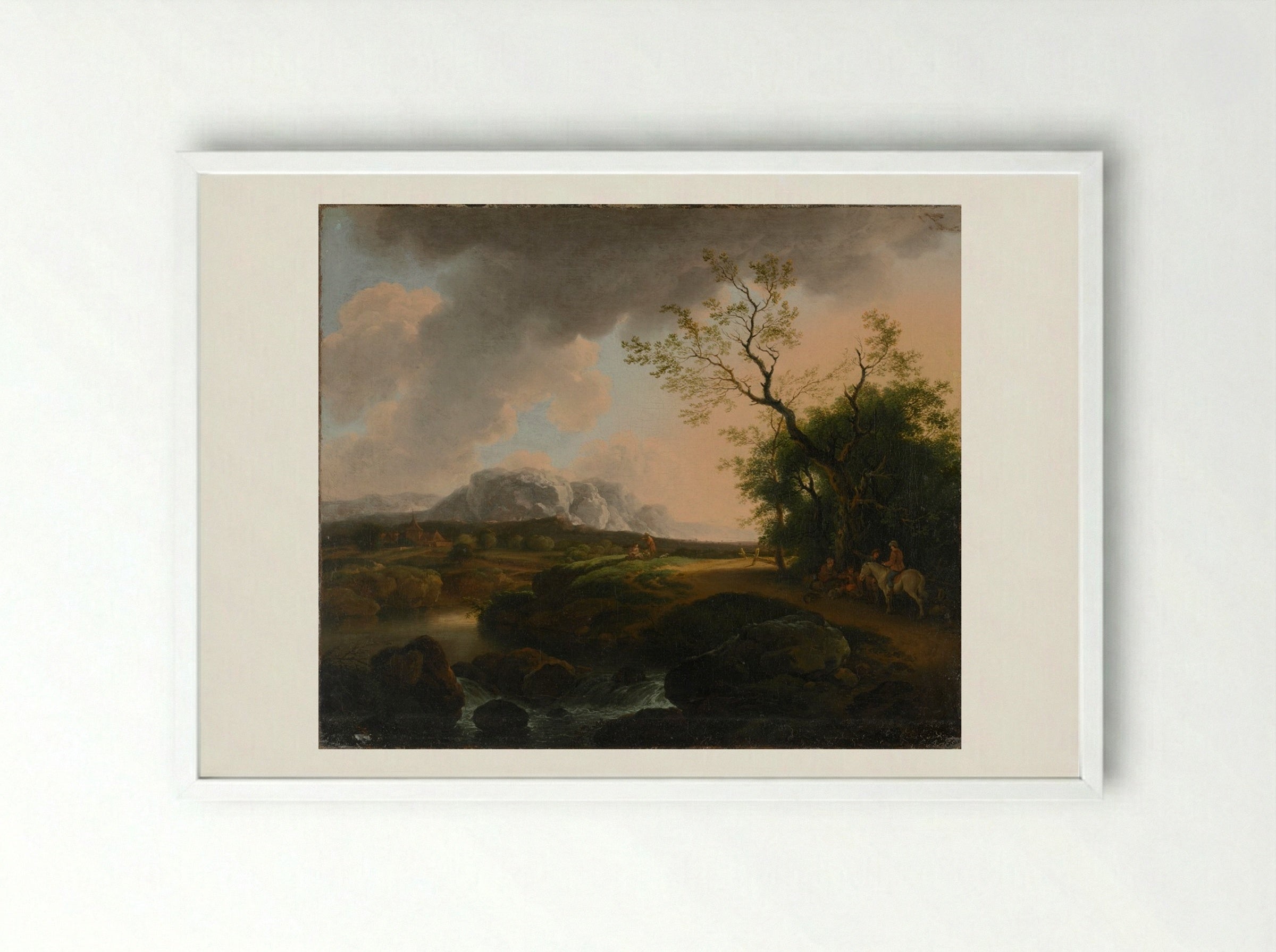 Landscape with Travelers - Ferdinand Kobell - Framed Print White
