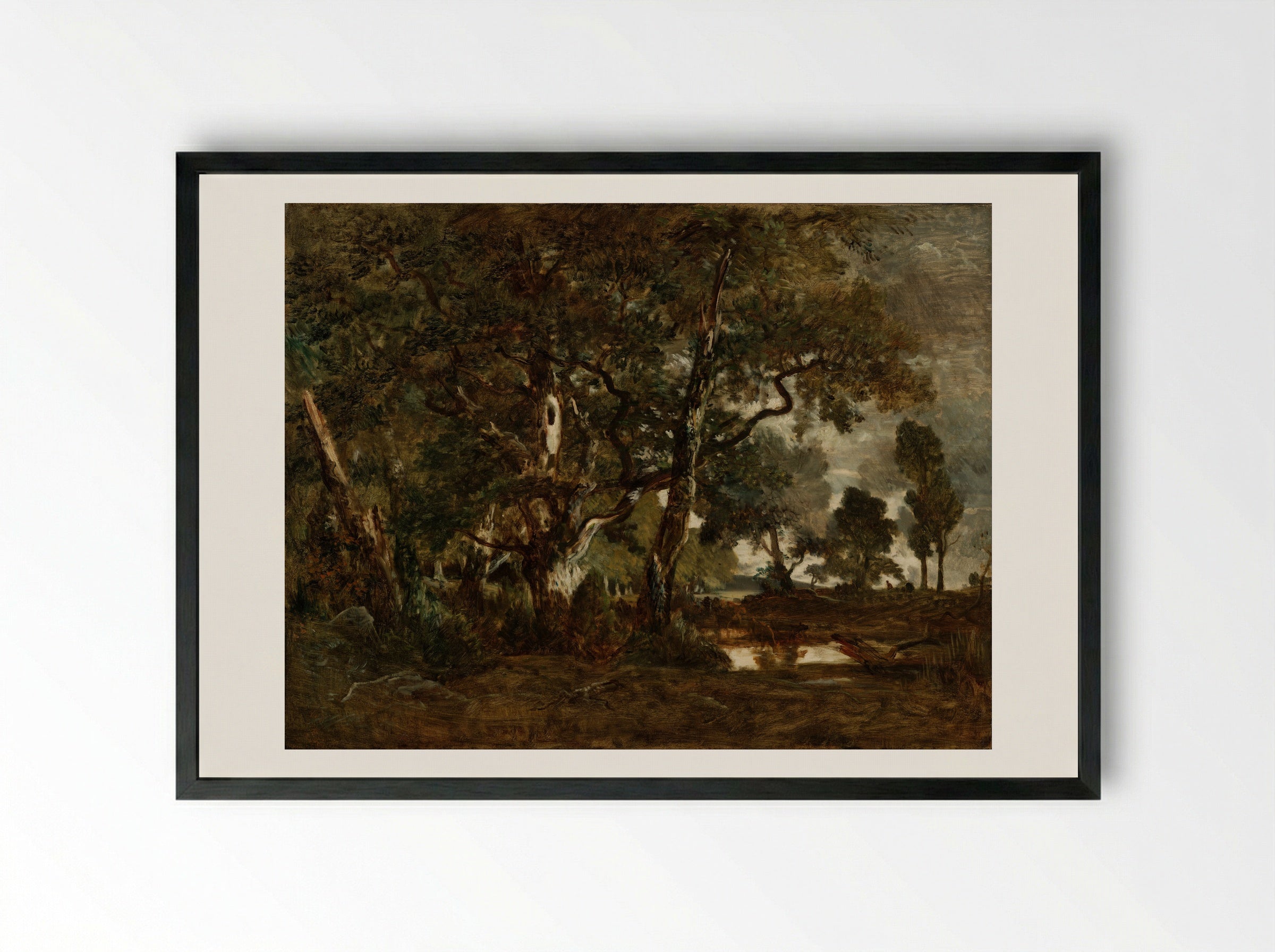 Rendez-vous de chasse, Forest of Fontainebleau - Théodore Rousseau - Framed Print Black