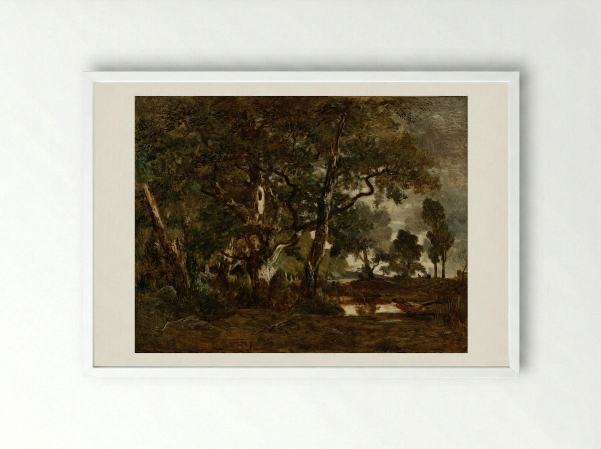 Rendez-vous de chasse, Forest of Fontainebleau - Théodore Rousseau - Framed Print White