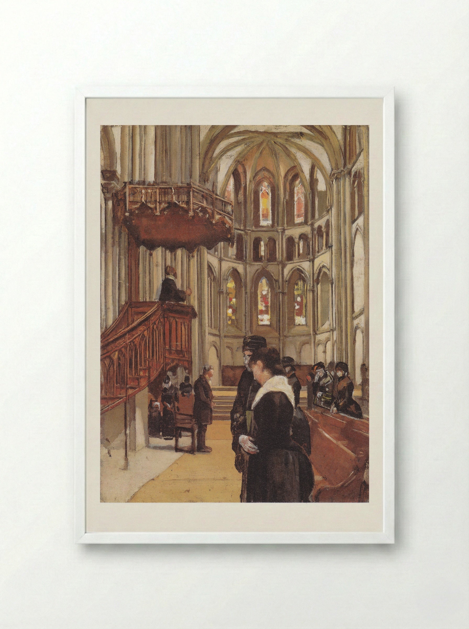 Prayer in the Saint Pierre Cathedral in Geneva - Ferdinand Hodler - Framed Print White