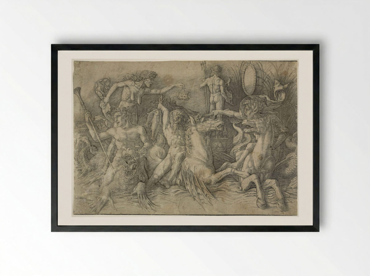 Battle of the Sea Gods: Left Half - Andrea Mantegna - Framed Print Black
