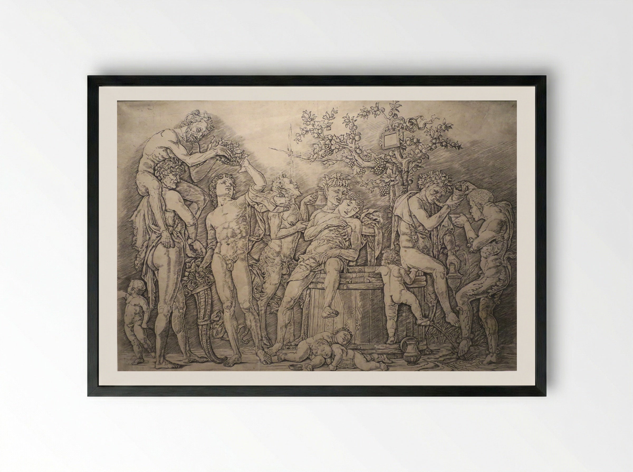 Bacchanal with a wine-press - Andrea Mantegna - Framed Print Black