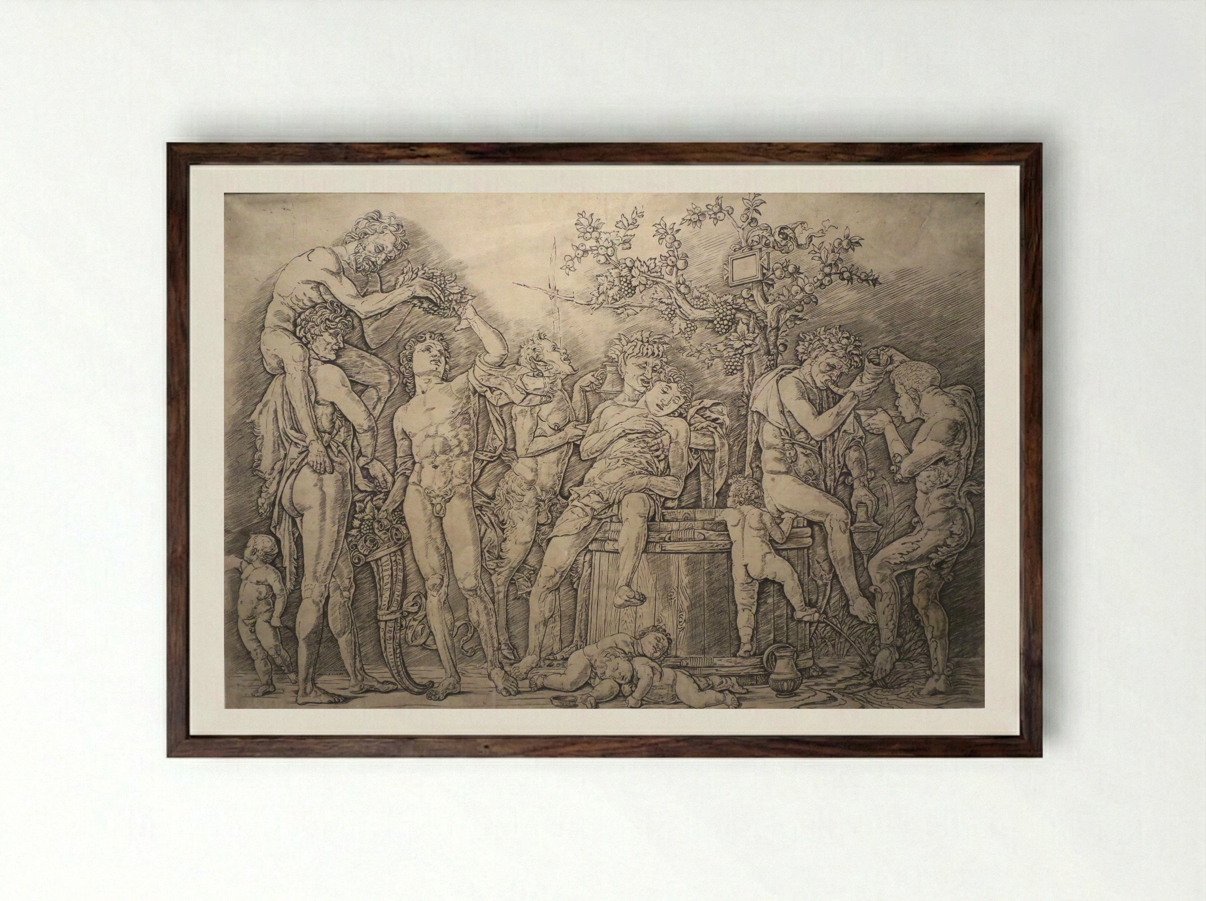 Bacchanal with a wine-press - Andrea Mantegna - Framed Print Dark Wood