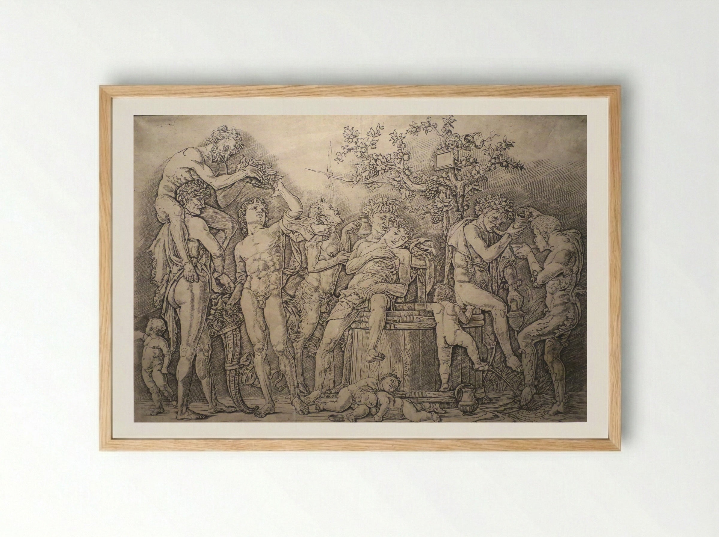 Bacchanal with a wine-press - Andrea Mantegna - Framed Print Wood
