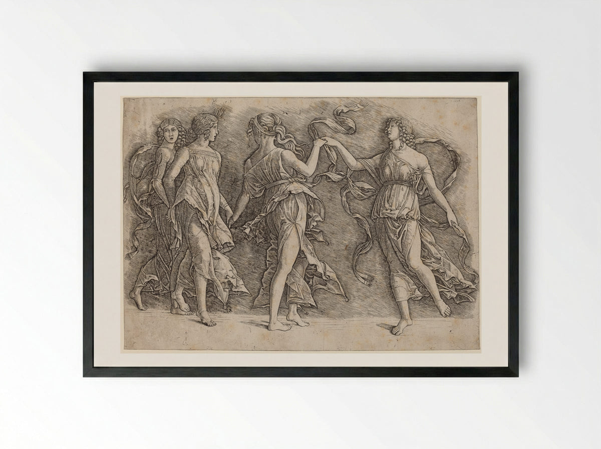 Four Women Dancing - Andrea Mantegna - Framed Print Black