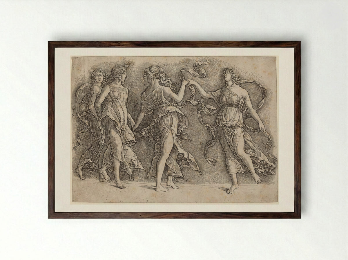 Four Women Dancing - Andrea Mantegna - Framed Print Dark Wood