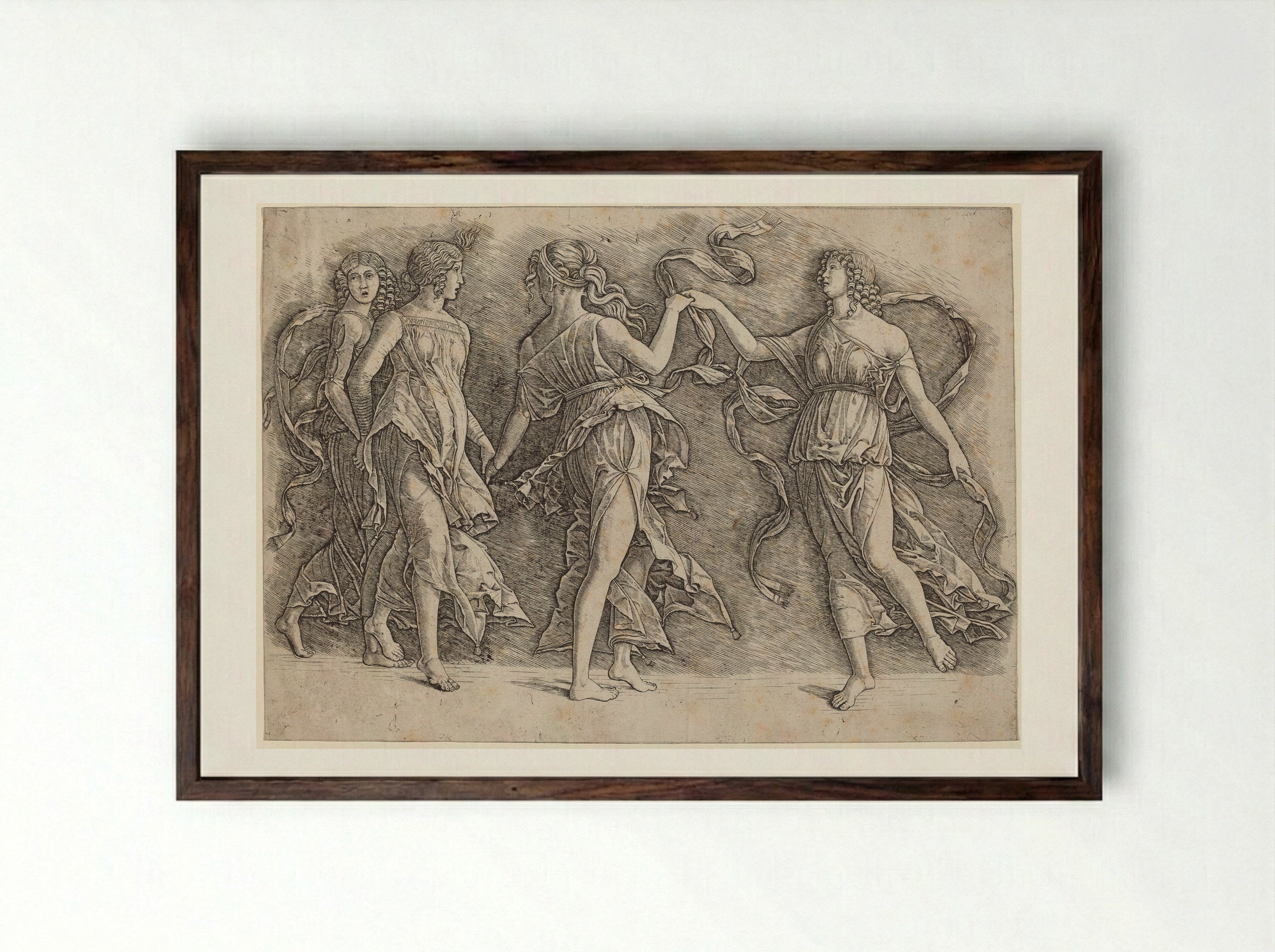 Four Women Dancing - Andrea Mantegna - Framed Print Dark Wood