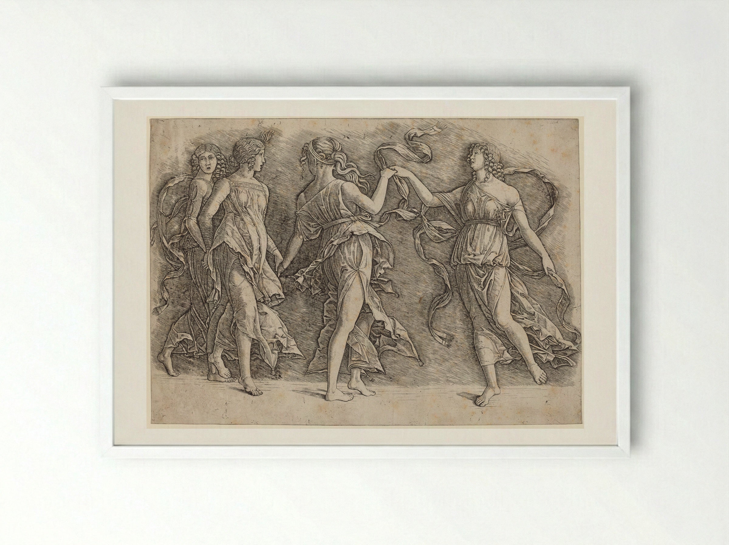 Four Women Dancing - Andrea Mantegna - Framed Print White