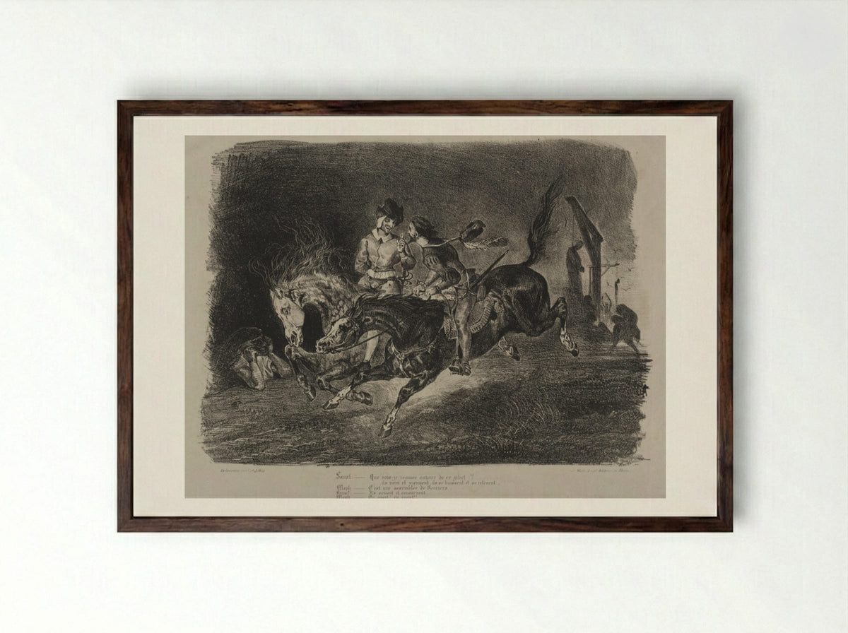 Faust and Méphistophélés riding to the Witches' Sabbath - Eugène Delacroix - Framed Print Dark Wood