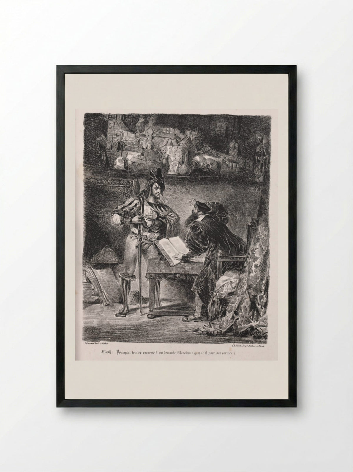 Méphistophélés visits Faust - Eugène Delacroix - Framed Print Black