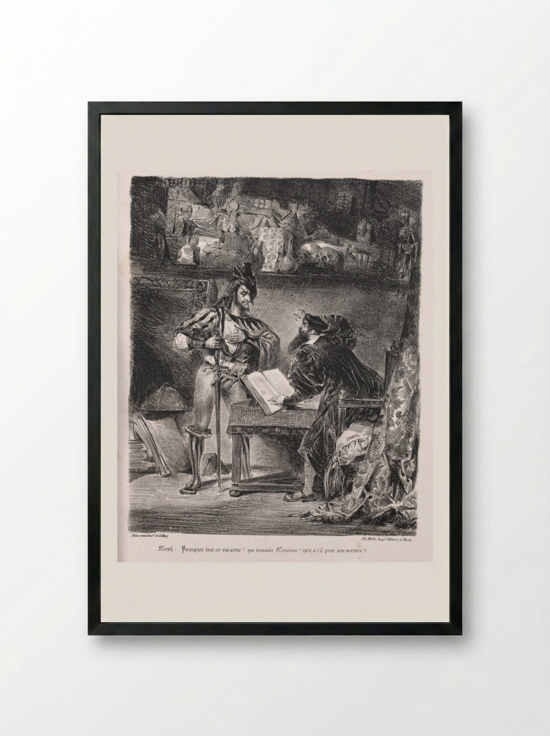 Méphistophélés visits Faust - Eugène Delacroix - Framed Print Black
