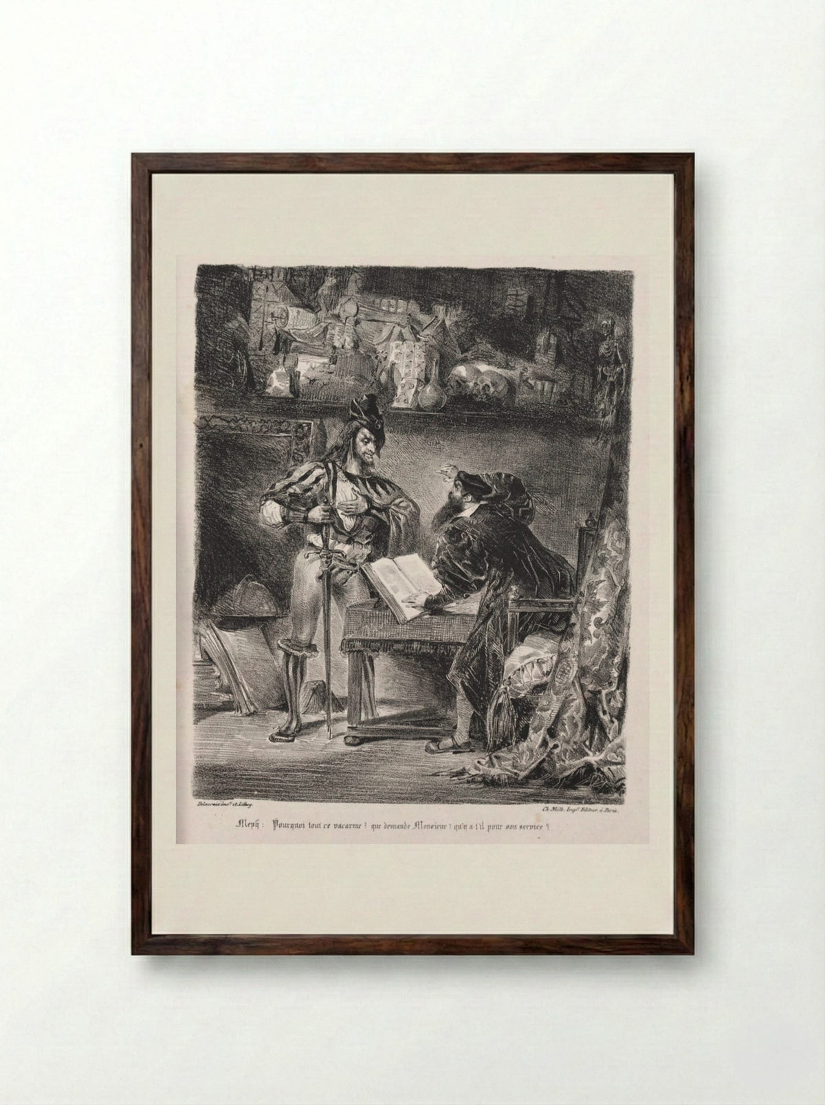 Méphistophélés visits Faust - Eugène Delacroix - Framed Print Dark Wood