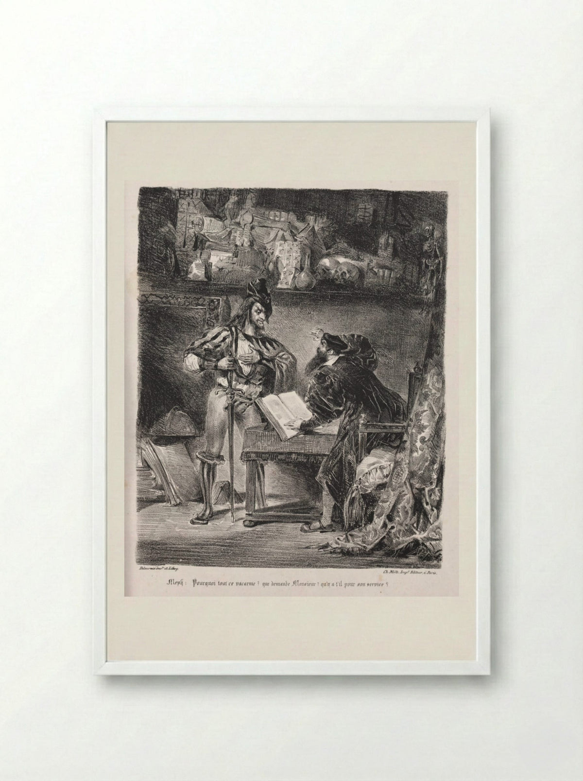 Méphistophélés visits Faust - Eugène Delacroix - Framed Print White