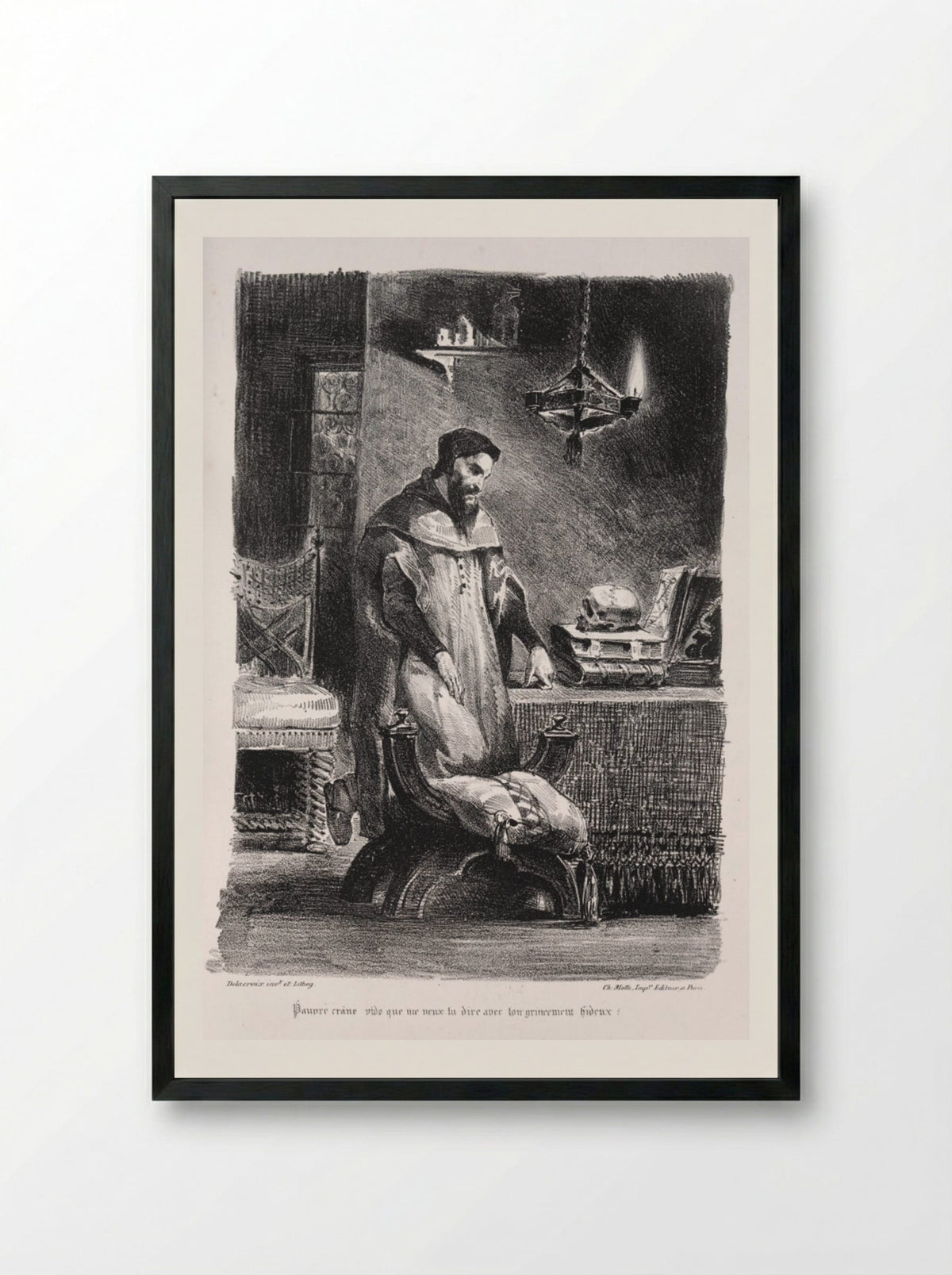 Faust in his dressing-room - Eugène Delacroix - Framed Print Black