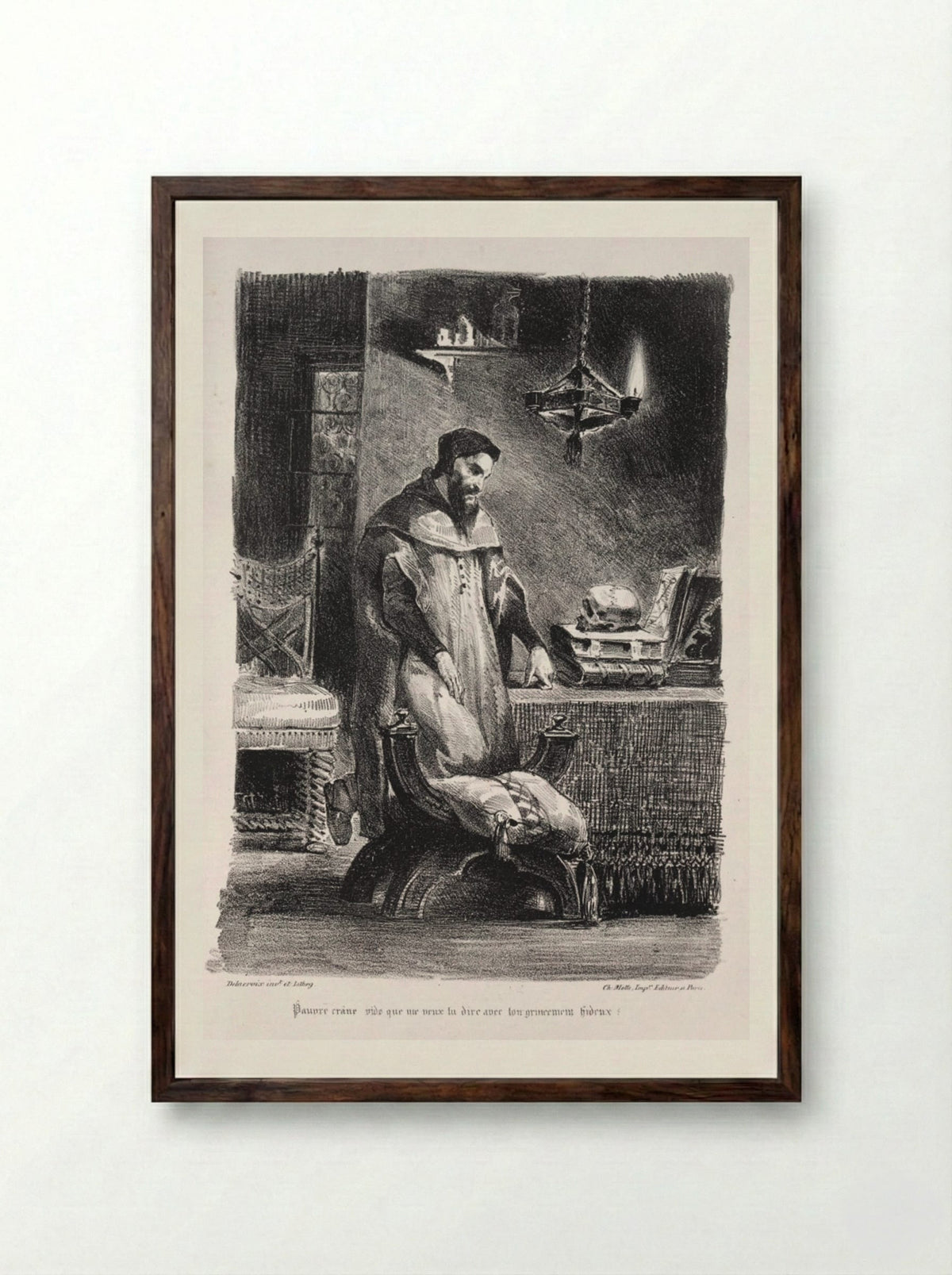 Faust in his dressing-room - Eugène Delacroix - Framed Print Dark Wood