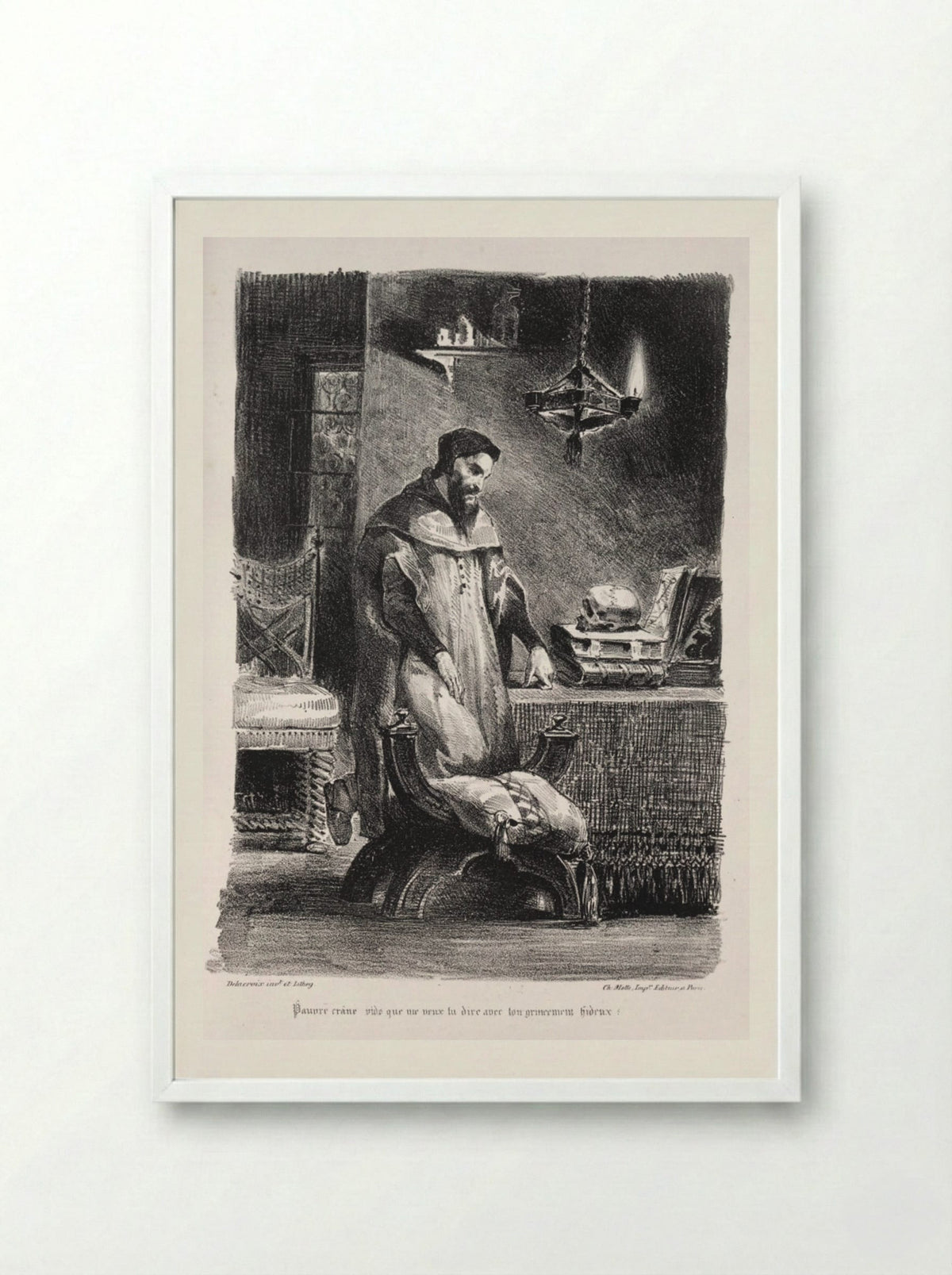 Faust in his dressing-room - Eugène Delacroix - Framed Print White