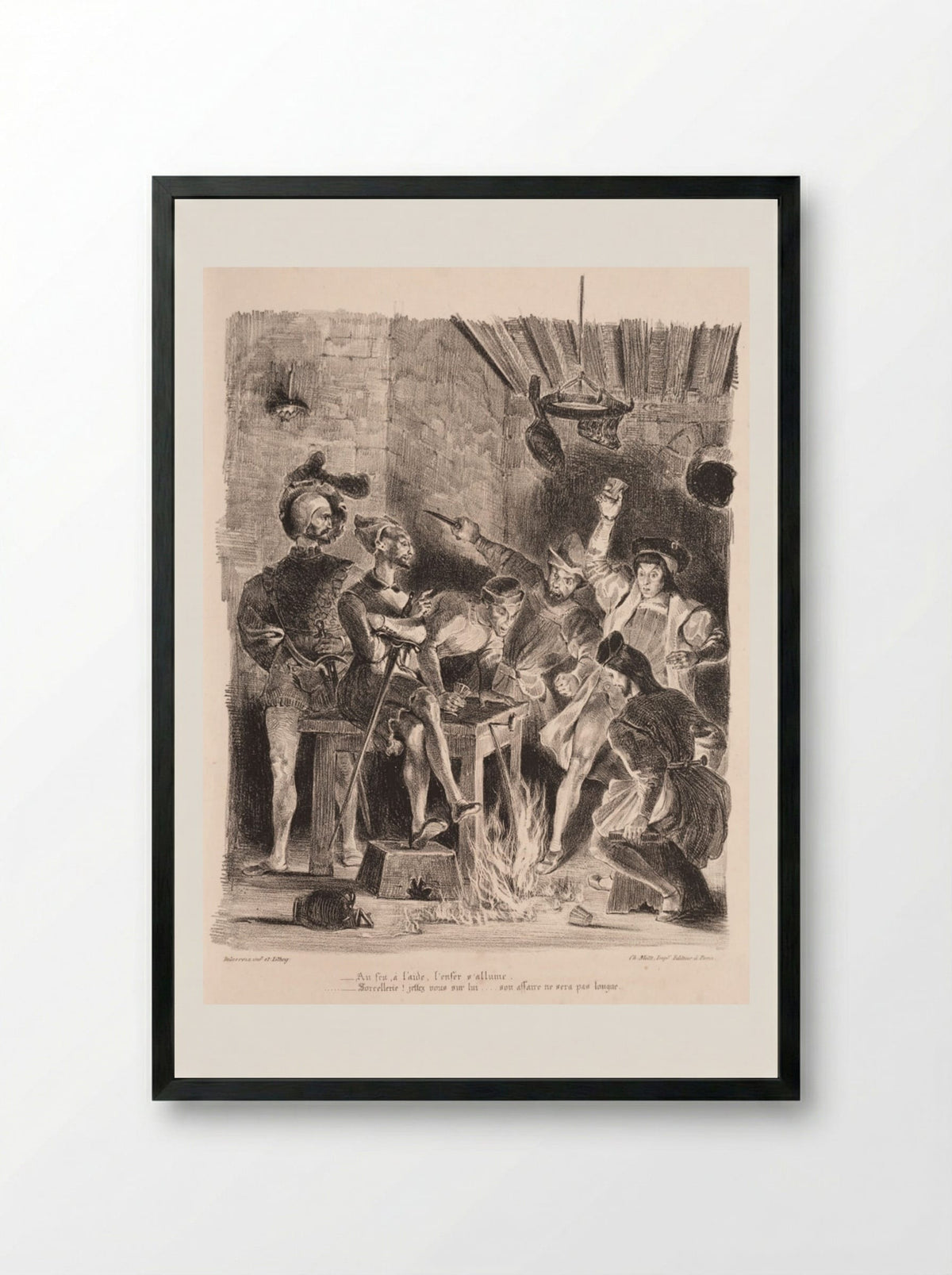 Méphistophélés in the Tavern of the Students - Eugène Delacroix - Framed Print Black