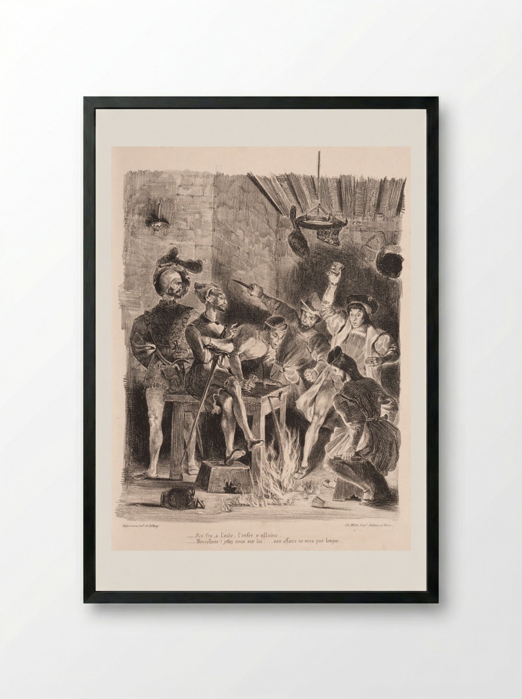 Méphistophélés in the Tavern of the Students - Eugène Delacroix - Framed Print Black