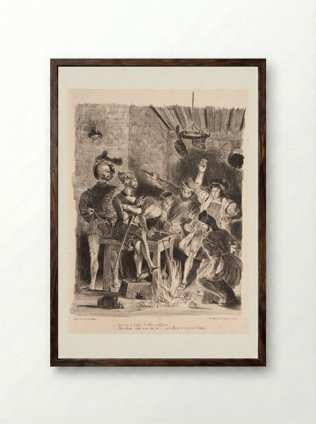 Méphistophélés in the Tavern of the Students - Eugène Delacroix - Framed Print Dark Wood