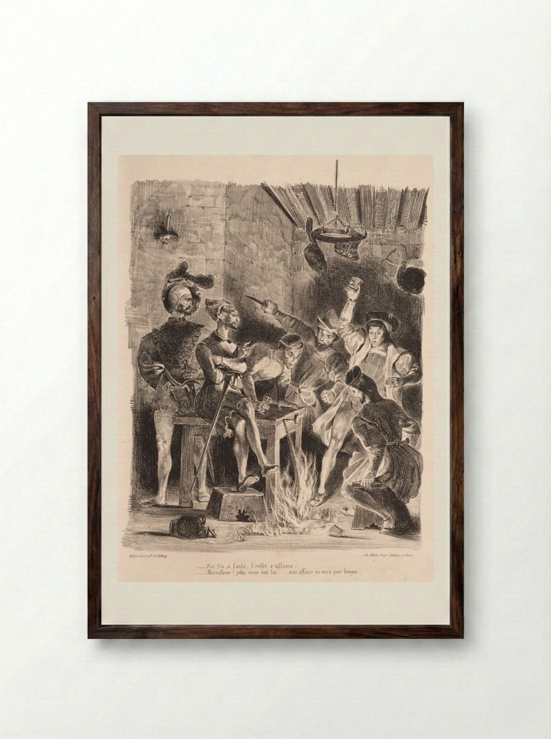 Méphistophélés in the Tavern of the Students - Eugène Delacroix - Framed Print Dark Wood