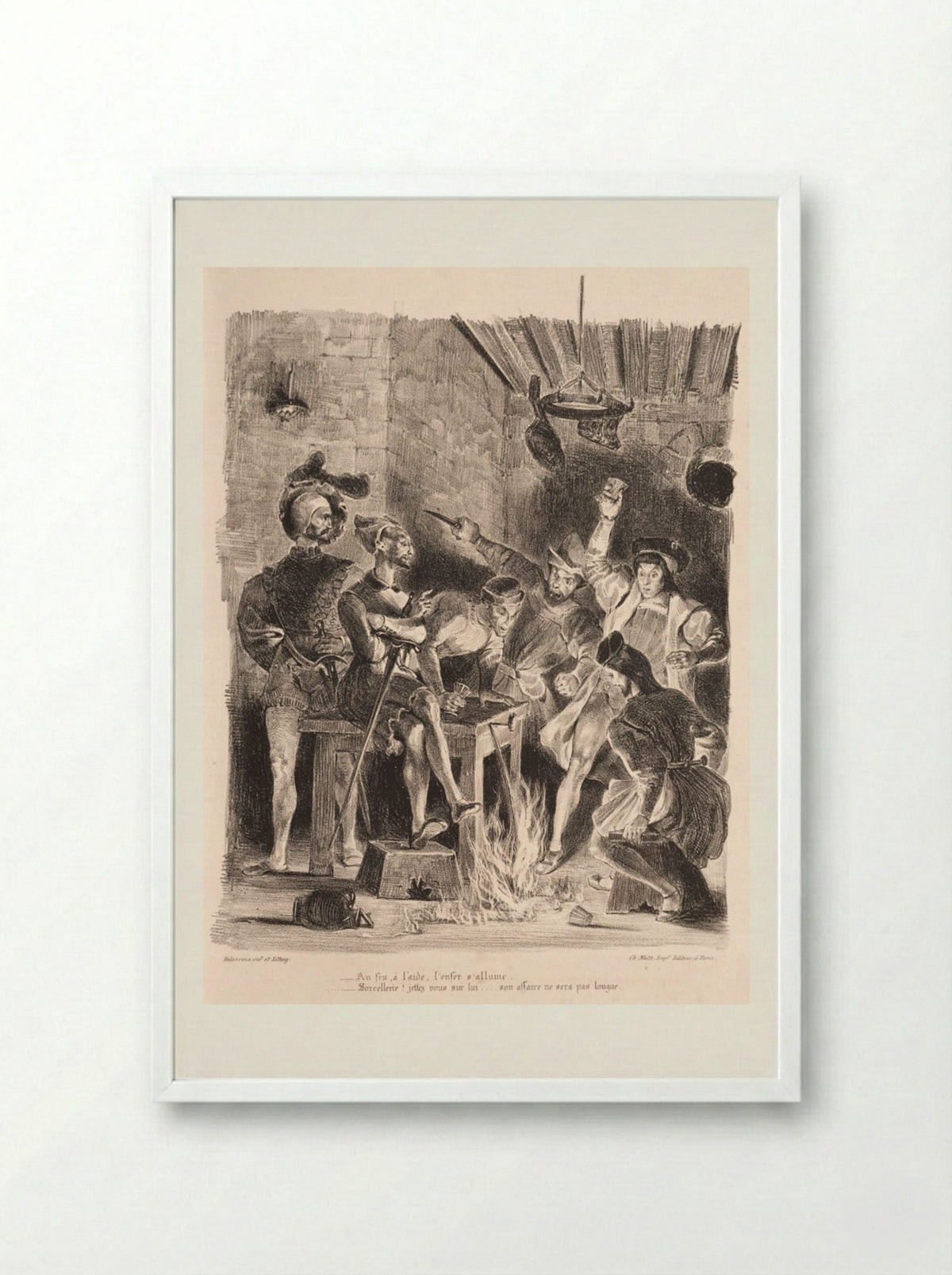 Méphistophélés in the Tavern of the Students - Eugène Delacroix - Framed Print White
