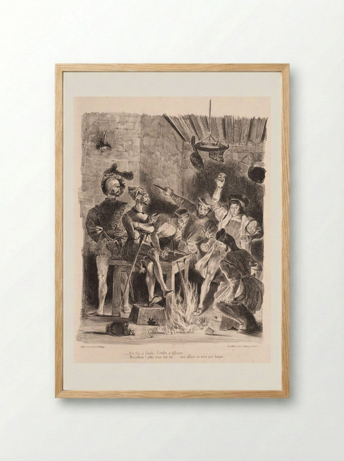 Méphistophélés in the Tavern of the Students - Eugène Delacroix - Framed Print Wood
