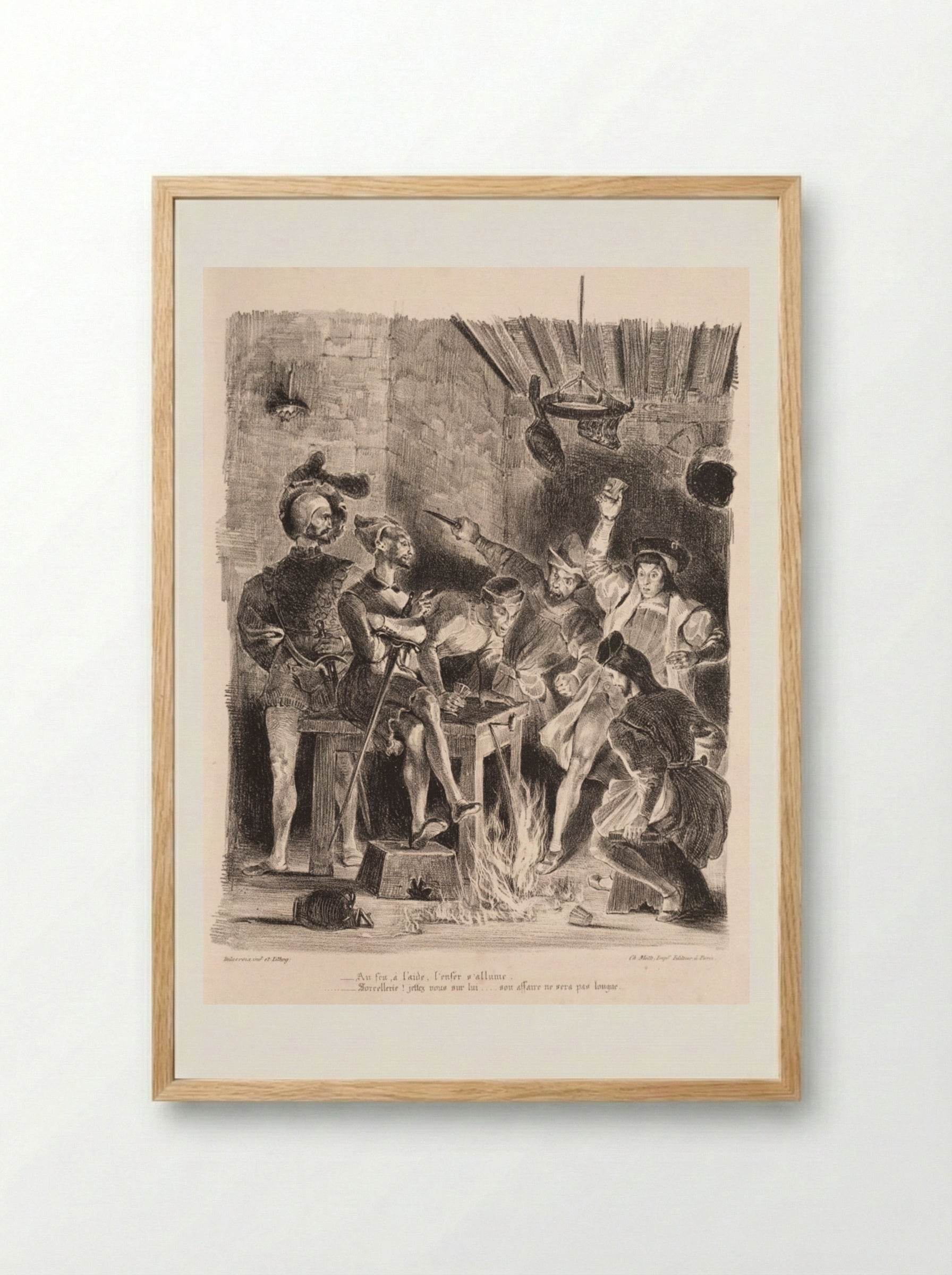 Méphistophélés in the Tavern of the Students - Eugène Delacroix - Framed Print Wood