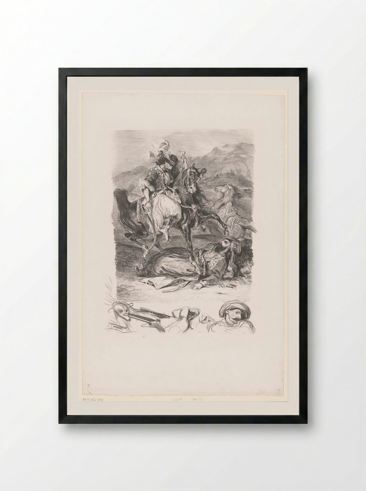 Combat of the Giaour and the Pasha - Eugène Delacroix - Framed Print Black