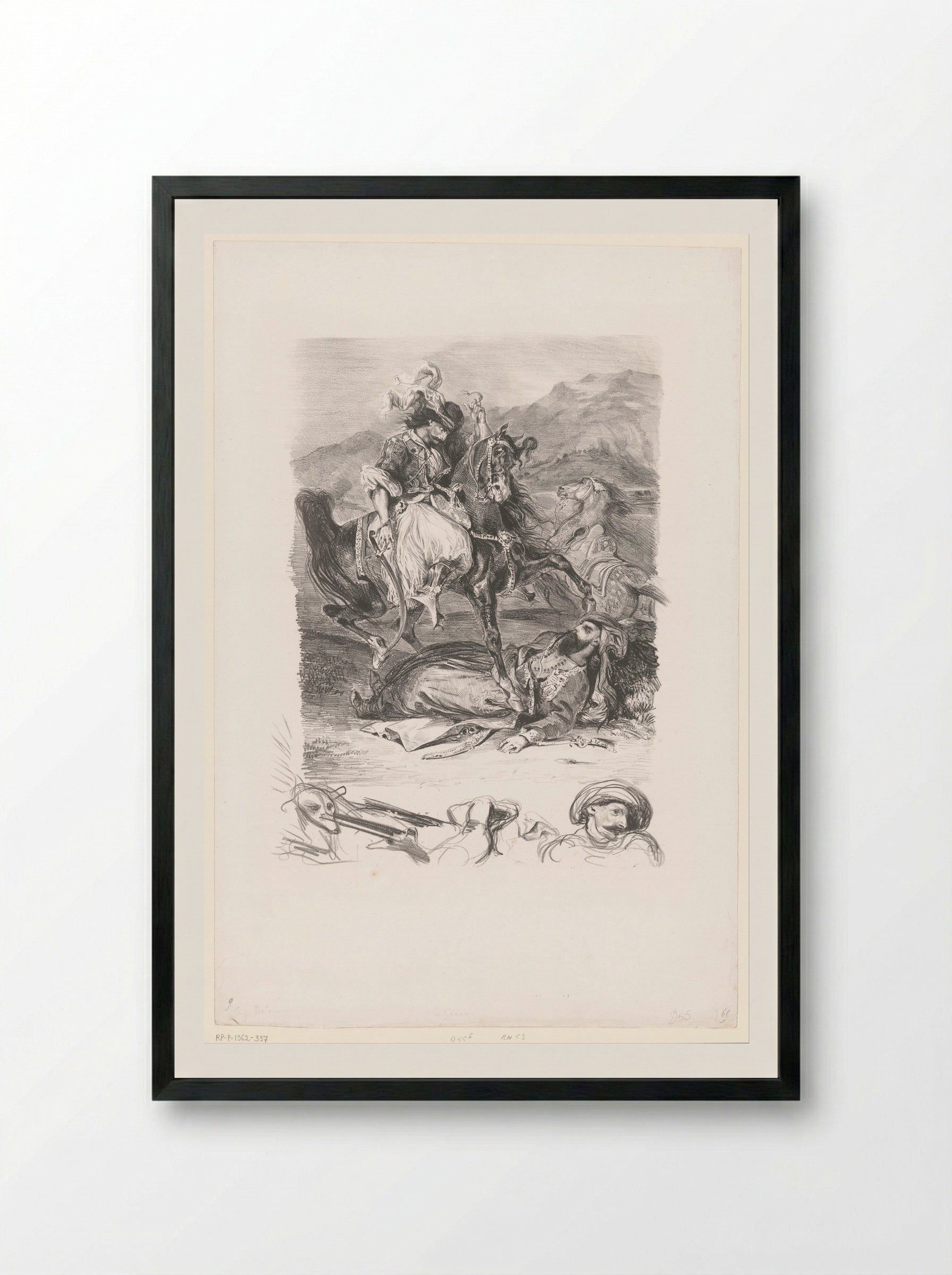 Combat of the Giaour and the Pasha - Eugène Delacroix - Framed Print Black