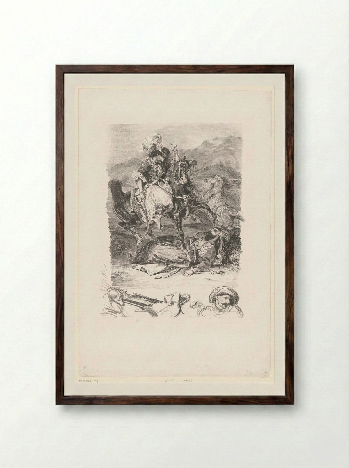 Combat of the Giaour and the Pasha - Eugène Delacroix - Framed Print Dark Wood