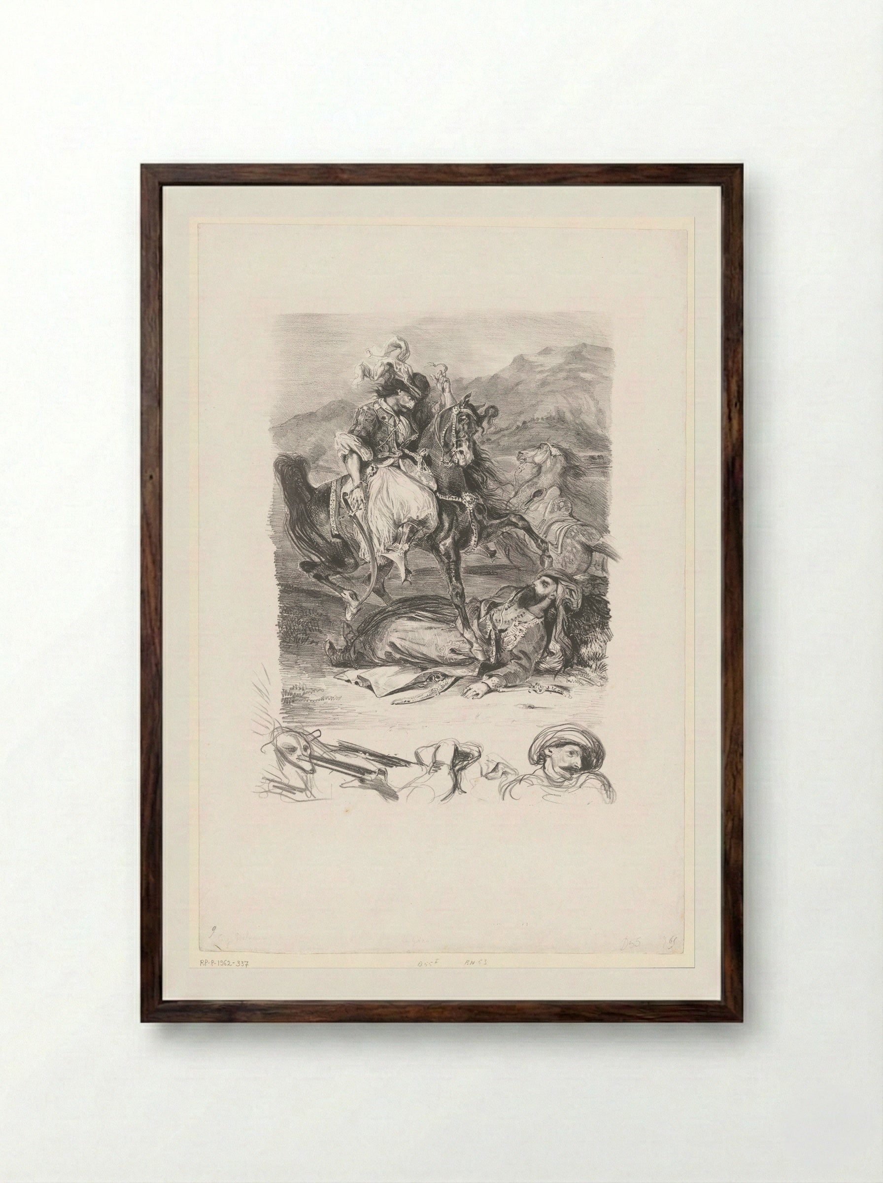 Combat of the Giaour and the Pasha - Eugène Delacroix - Framed Print Dark Wood