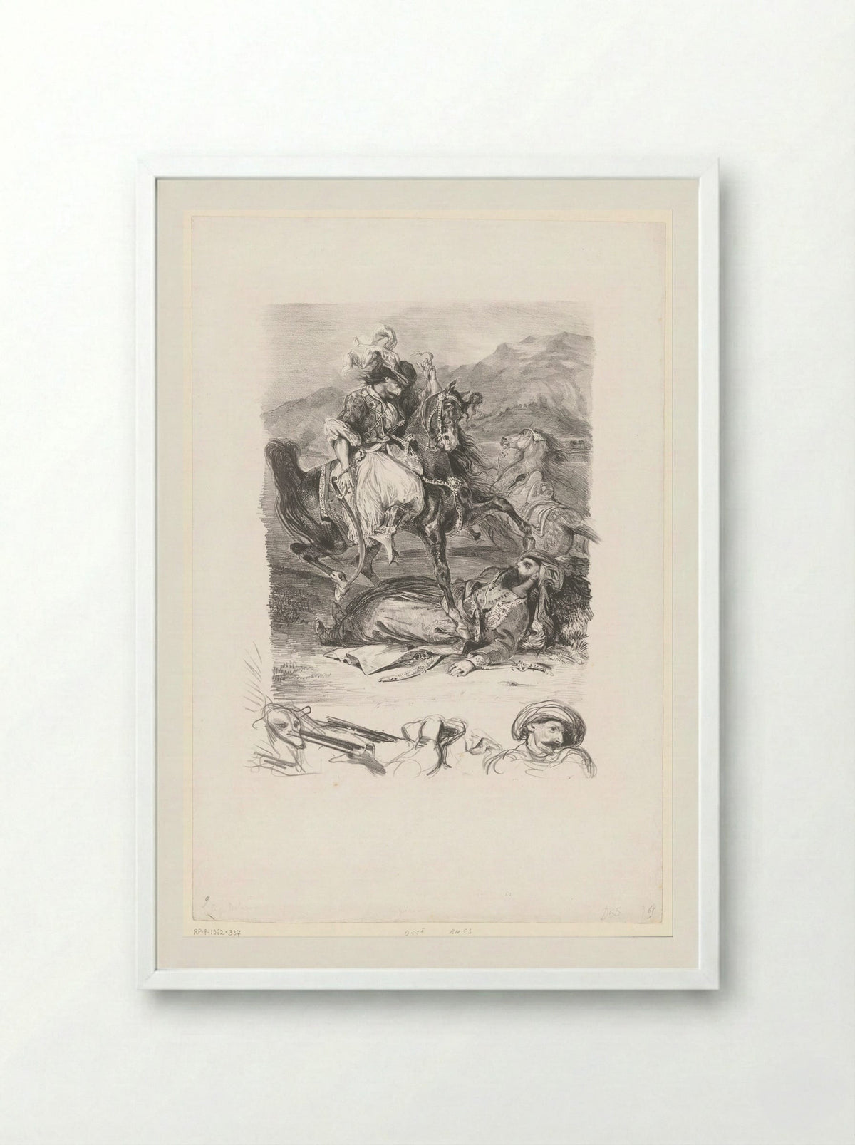 Combat of the Giaour and the Pasha - Eugène Delacroix - Framed Print White