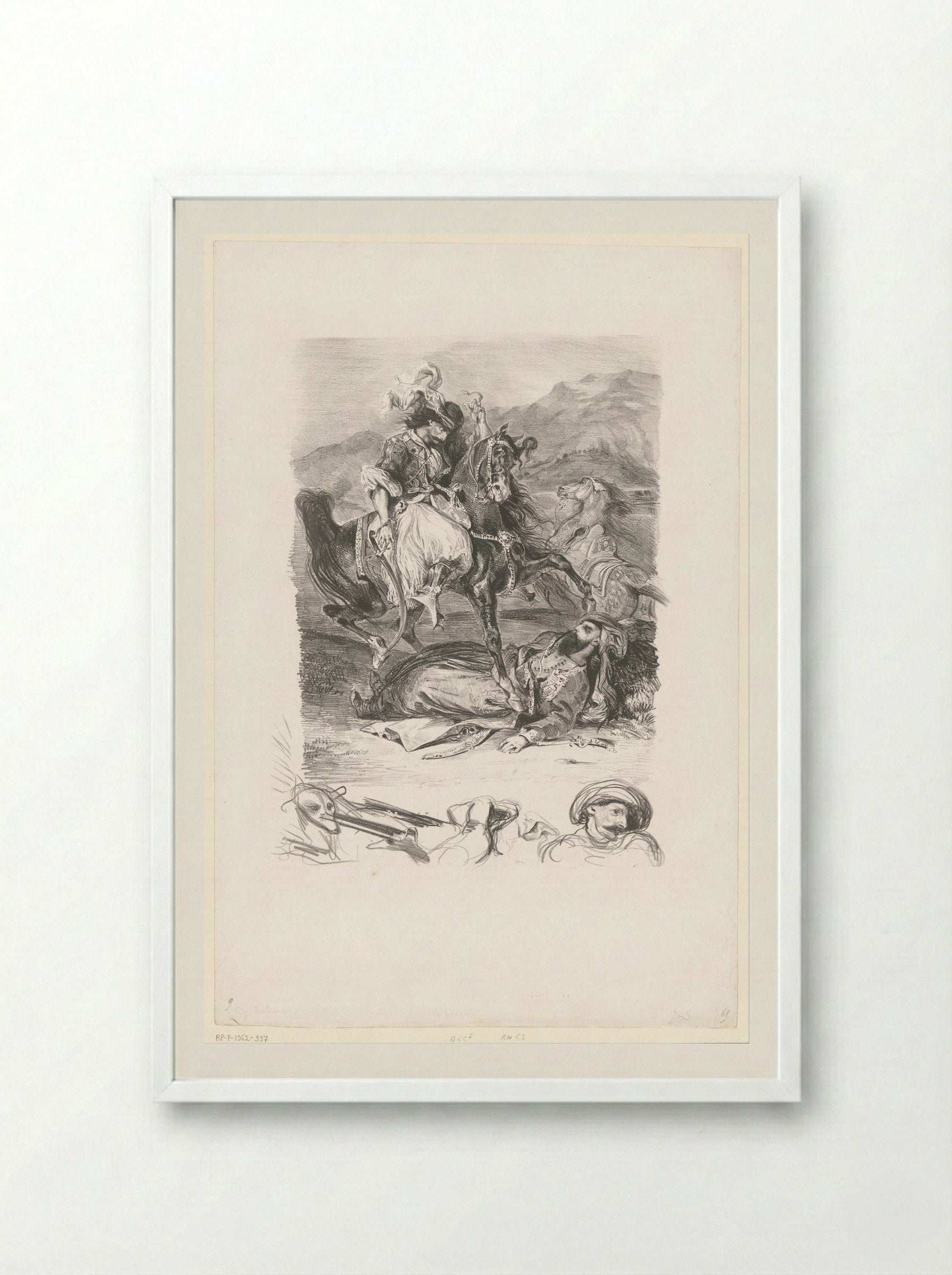 Combat of the Giaour and the Pasha - Eugène Delacroix - Framed Print White