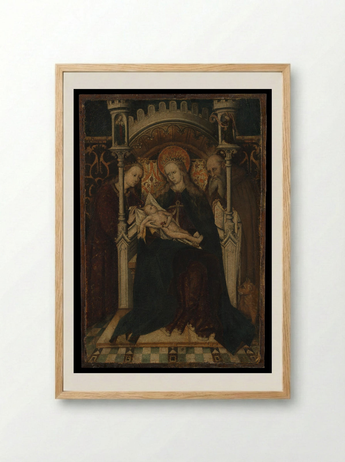 Virgin and Child Enthroned with Saints Catherine and Jerome - Spanish Painter - Framed Print Wood